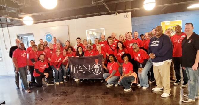 Titan 100 Day of Service at the Gateway Center with the group who volunteered to help individuals experiencing homelessness